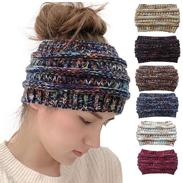 ミックスカラー ニットターバン 厚手 フリース ターバンキャップ ニットヘアバンド ヘアアクセ マル...