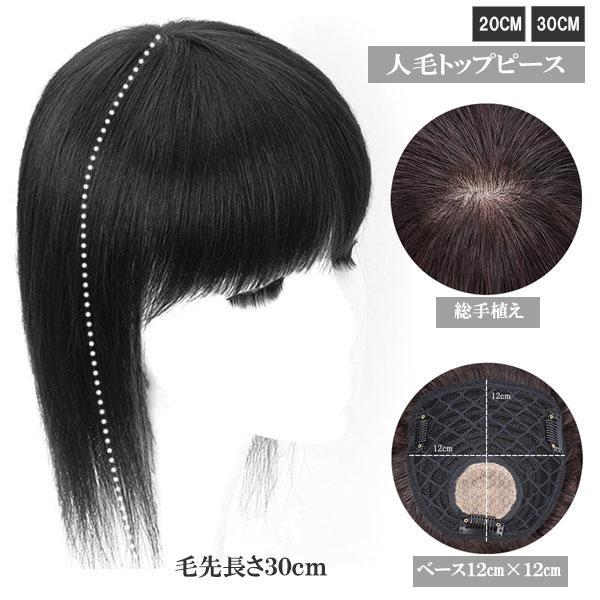 人毛 トップピース 手植え ストレート つむじ 20cm 30cm ヘアピース トップカバー メッシ...