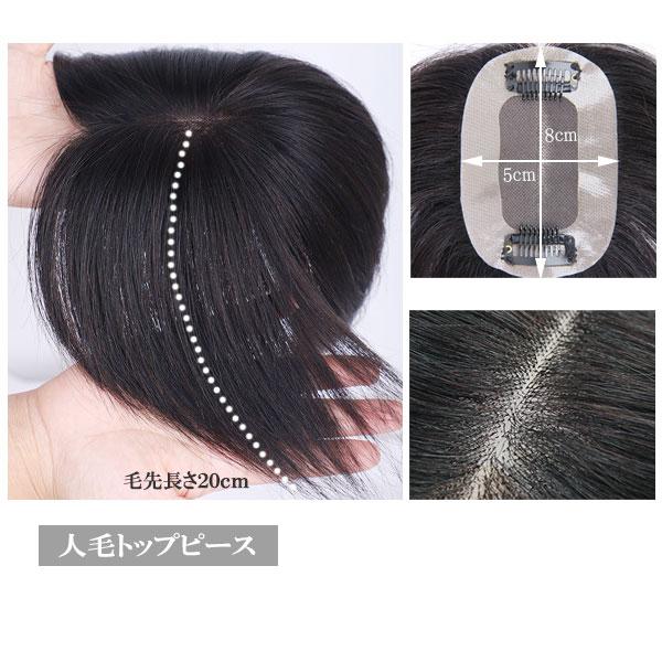 人毛 トップピース ストレート ヘアピース トップカバー 手植え 20cm 部分ウィッグ 増毛部分か...