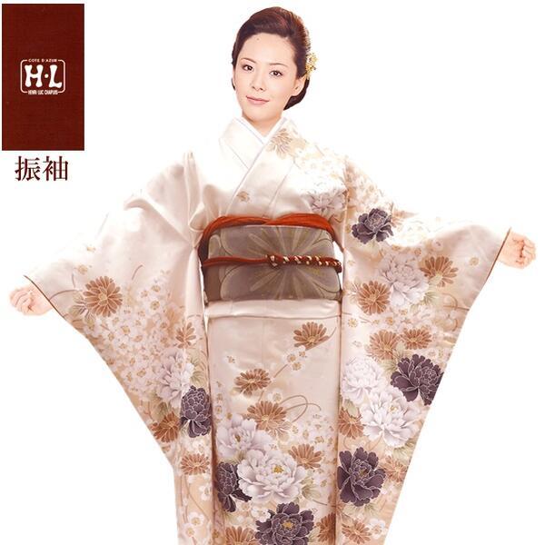 【H.L 洗える振袖着物 204】単品（ダスティカラー クリームピンク 花柄）成人式 結婚式 披露宴...