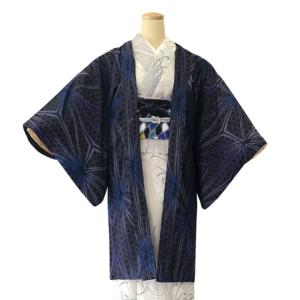 平和屋本店＃極上 長羽織 印傳 花丸文 黒紅色地 逸品 DZAB1917kh6