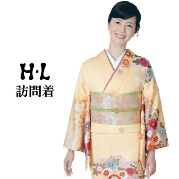 H.L訪問着【14】山吹系 洗える着物 華やかな花柄 結婚式 披露宴 パーティー