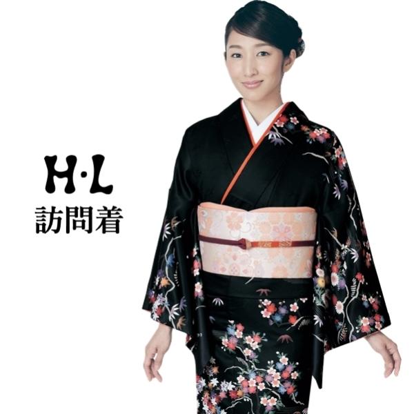 H.L訪問着【6】黒系 洗える着物 華やかな花柄 結婚式 披露宴 パーティー