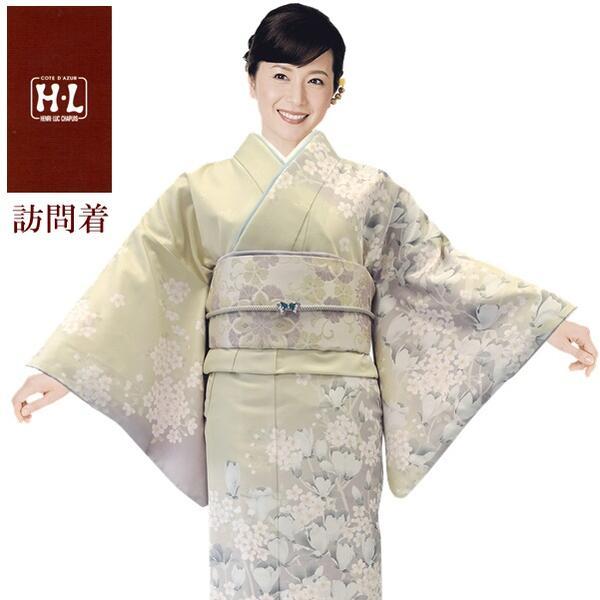 【H.L訪問着 単品】クリーム系花柄【247】洗える着物 ダスティカラー【E】