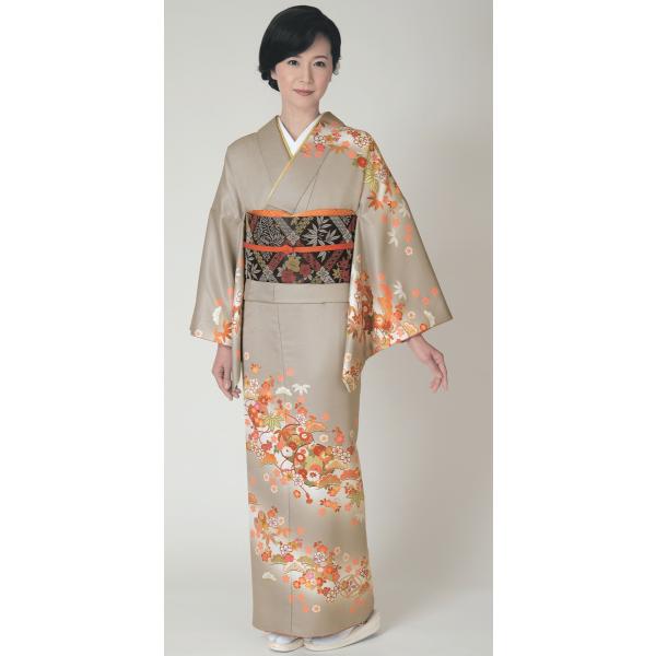 H.L訪問着セット【13 薄カーキ系】【着物 袋帯 長襦袢】洗える着物 華やかな花柄 結婚式 披露宴...