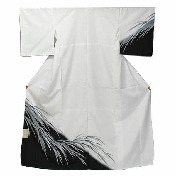 【日本製】仕立上り 袷付下げ 大笹柄 白（012）洗える ポリエステル