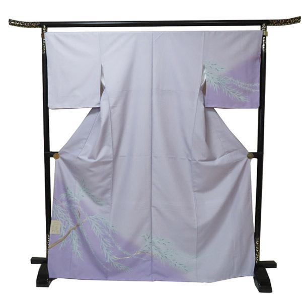 【日本製】仕立上り 袷付下げ 柳柄 薄紫（023）洗える ポリエステル