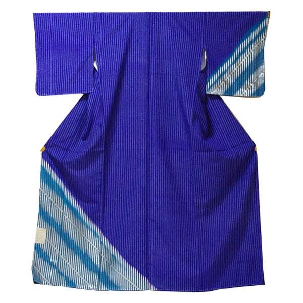 【日本製】仕立上り 袷付下げ キラキラしたシルバー柄 紫（062）洗える ポリエステル