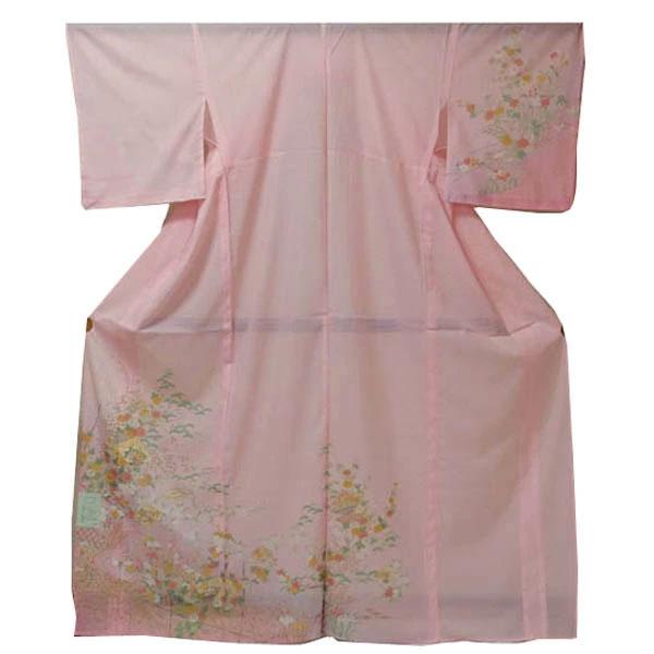 【日本製】仕立上り 絽付下げ  色々な小花模様（ピンク色）（068）洗える ポリエステル 撥水加工 ...