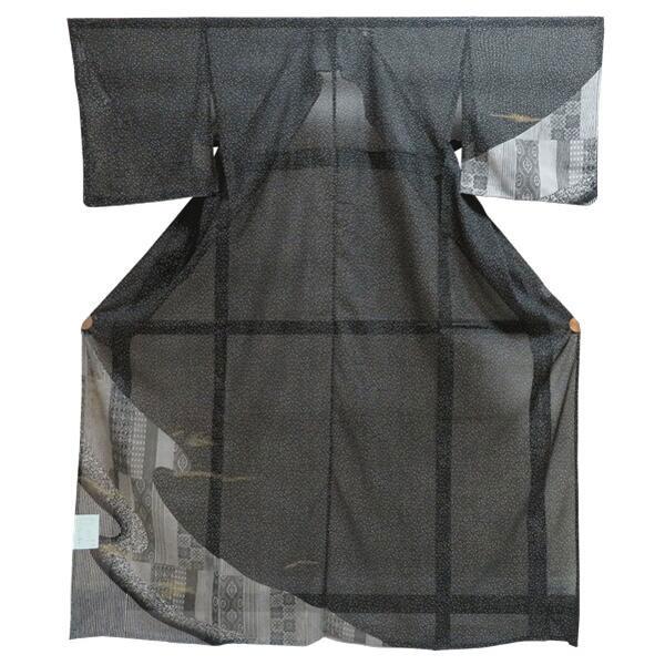 【日本製】仕立上り 絽付下げ  サイケ柄 モダン 霜降り地模様（黒色）洗える ポリエステル 撥水加工...