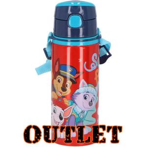 /アウトレット/水筒 キッズ ストロー 600ml パウパトロール ウォーターボトル /レッド/ プッシュ式 子供用 ストロー付 ストラップ付 アルミニウム製