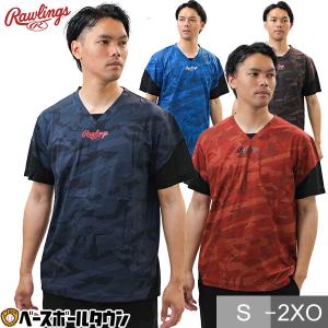 野球 Tシャツ メンズ ローリングス ブラックレーベル ライトニングストーン ファイアー V-Tシャツ 半袖 Vネック ベースボールシャツ AST13S01