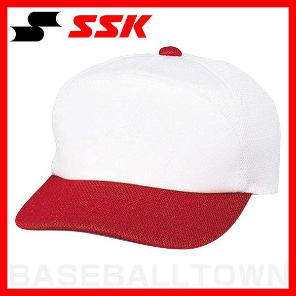 野球 帽子 白 赤 SSK チーム 後メッシュ メンズ 練習帽 キャップ BC067-1020