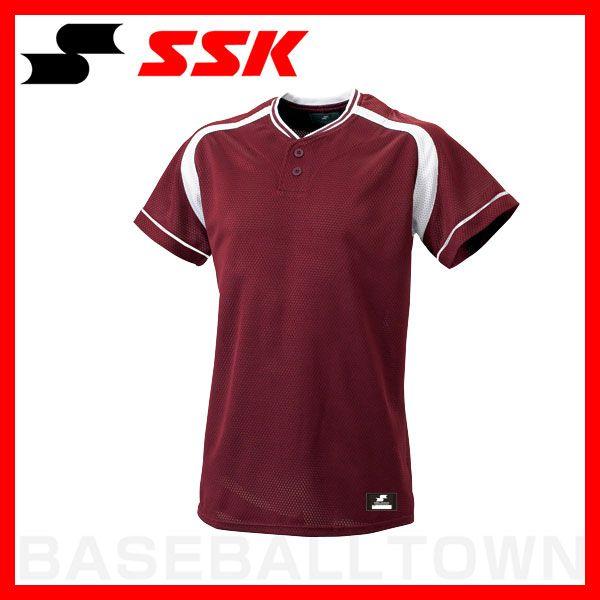 SSK 野球 2ボタンプレゲームシャツ 半袖 エンジ×ホワイト BW2200-2210 野球ウェア ...
