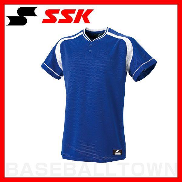 SSK 2ボタンプレゲームシャツ 半袖 Dブルー×ホワイト BW2200-6310 野球ウェア メン...