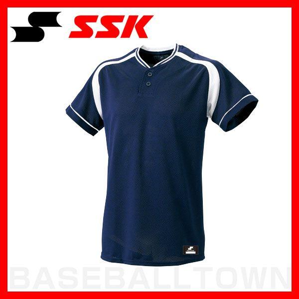 SSK 2ボタンプレゲームシャツ 半袖 ネイビー×ホワイト BW2200-7010 野球ウェア メン...