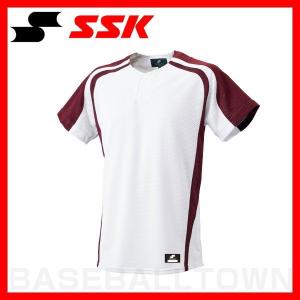 SSK 1ボタンプレゲームシャツ ホワイト×エンジ BW0906-1022メンズ｜bbtsp