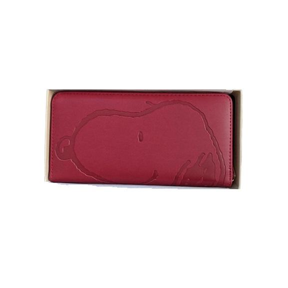 スヌーピー 型押し ロングウォレット 長財布 赤 レッド