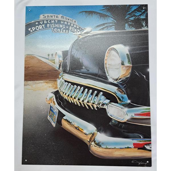 ブリキ看板 サンタモニカ シボレー ベルエア アメリカン雑貨 約40×31cm