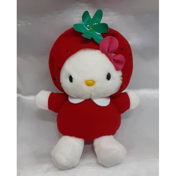 イチゴの着ぐるみ着た ハローキティ ピンクリボン ぬいぐるみ 1999年 赤 いちごフード 苺 サン...