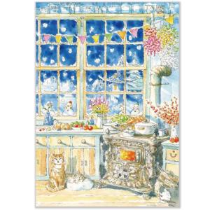 ポストカード【クリスマス】内田新哉　冬ごもり　ねこ2匹　SU-532　(act-c)