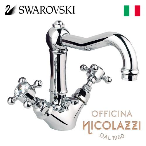 -特別限定価格- 洗面水栓 蛇口 交換 混合水栓 イタリア製 スワロフスキー 吐水口高12.5cm ...