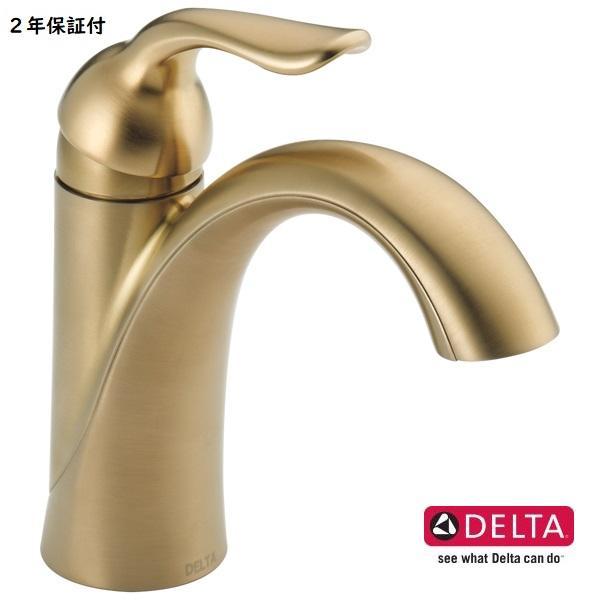 洗面 水栓 蛇口 交換 混合水栓 節水 レバーハンドル シャンパンブロンズ 吐水口高10cm デルタ...