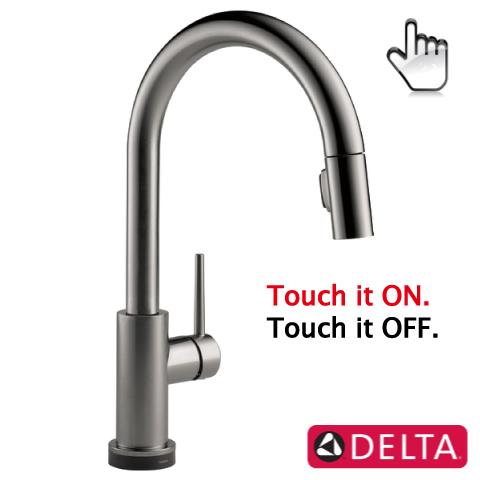 キッチン タッチ水栓 節水 ブラック(黒)ステンレス 吐水口高22.5cm デルタ トリンシック/T...