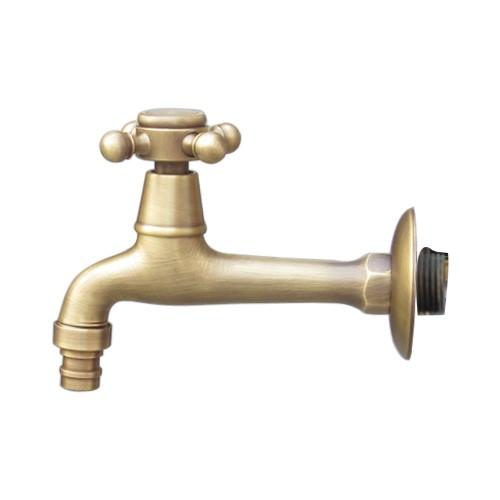 洗面水栓 蛇口 水栓金具 洗濯機用 壁付け 単水栓 クロスハンドル ブロンズ（古銅） 奥行13.8c...