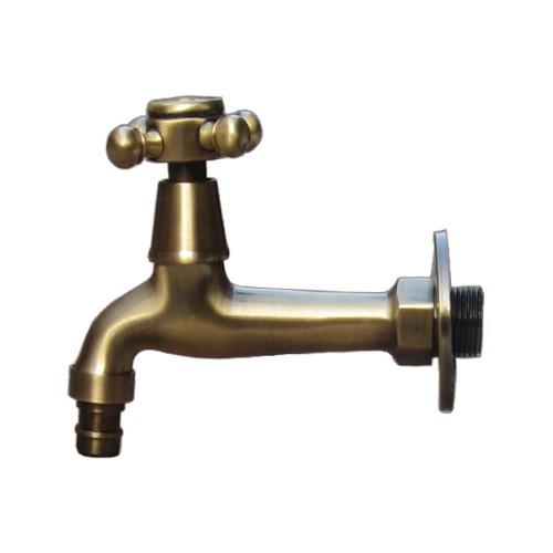 洗面水栓 蛇口 水栓金具 洗濯機用 壁付け 単水栓 クロスハンドル アンティークゴールド（古金） 奥...