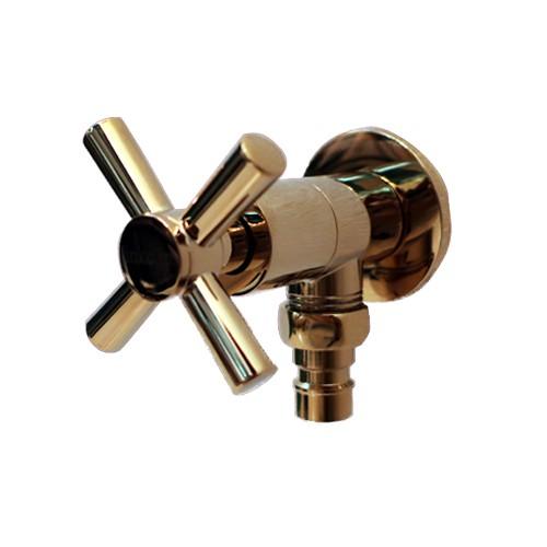 止水栓 洗濯機用 壁給水タイプ おしゃれ リフォーム 交換 クロスハンドル ゴールド(金) INK-...