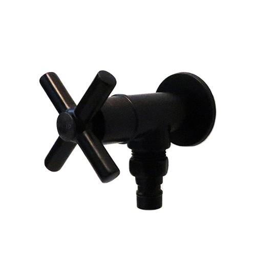 止水栓 洗濯機用 壁給水タイプ おしゃれ リフォーム 交換 クロスハンドル ブラック(黒) INK-...