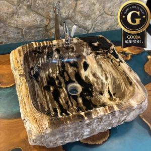 洗面ボウル 珪化木 Petri Fied Wood 木化石 天然石 ウリン チーク インドネシア ハンドメイド 貴重 ブラウン ブラック 幅44cm petrifiedwood-511 送料無料