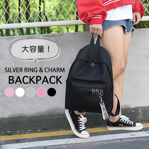 バックパック リュック シンプル チャーム付き シルバーリング レディース 大容量 カジュアル モー...