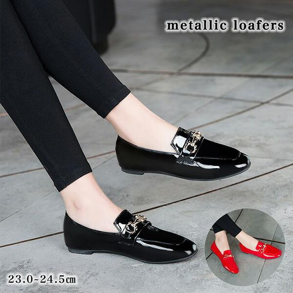 ローファー レディース シューズ レディースローファー マニッシュ エナメル 太ヒール 歩きやすい ...