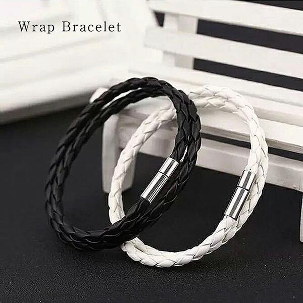ブレスレッド メンズ マグネット 磁石 レザー 3連 編み込み シンプル かっこいい おしゃれ 男性