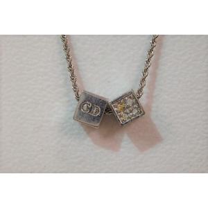 クリスチャン ディオール Christian Dior ラインストーン付 ロゴ キューブ ネックレス...