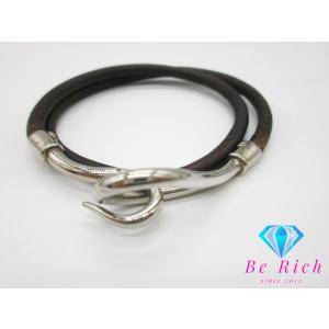 エルメス HERMES ジャンボ ブレス シルバー 茶 ブラウン ブレスレット レザー メタル ロゴ...