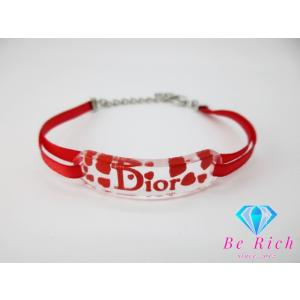 クリスチャン ディオール Christian Dior ロゴ プレート 付 リボン ブレスレット ク...