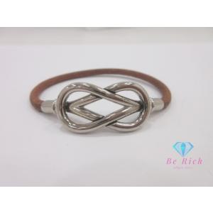 エルメス HERMES アタメ ブレスレット シルバー 茶 ブラウン ブレスレット レザー メタル ...