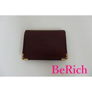 カルティエ Cartier カードケース パスケース マスト ライン ボルドー レザー 二つ折り カ...