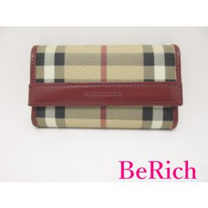 バーバリー BURBERRY 6連 キーケース ノバ チェック ベージュ 赤 レッド PVC レザー...