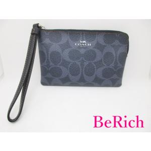 美品 コーチ COACH ポーチ F57996 コーナー ジップ リストレット シグネチャー ネイビー 紺 PVC レザー  【中古】 bc1827｜be-rich0112