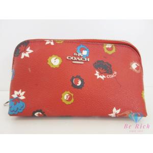 コーチ COACH メイク 化粧 ポーチ 65885 赤 レッド マルチカラー PVC レザー ロゴ...