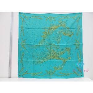 エルメス HERMES カレ 90 スカーフ Cheval de Legend 伝説の馬 緑 ブルー...