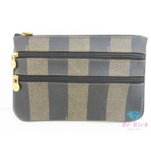 フェンディ FENDI マルチ ポーチ ペカン PVC レザー 茶 ブラウン 黒 ブラック ロゴ ア...