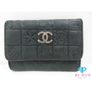 シャネル CHANEL 6連 キーケース アイコン ライン 黒 ブラック ラム スキン レザー ココ...