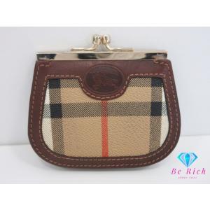 バーバリー BURBERRY がま口 コインケース 小銭入れ 茶 マルチカラー チェック柄 PVC ...