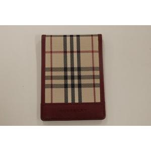 美品 バーバリー チェック柄 カードケース ベージュ/赤 レザー 名刺入れ BURBERRY 【中古...