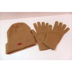 バーバリー BURBERRY キッズ 子供 用 ニット帽 手袋 セット キャメル ブラウン 茶 ロゴ...
